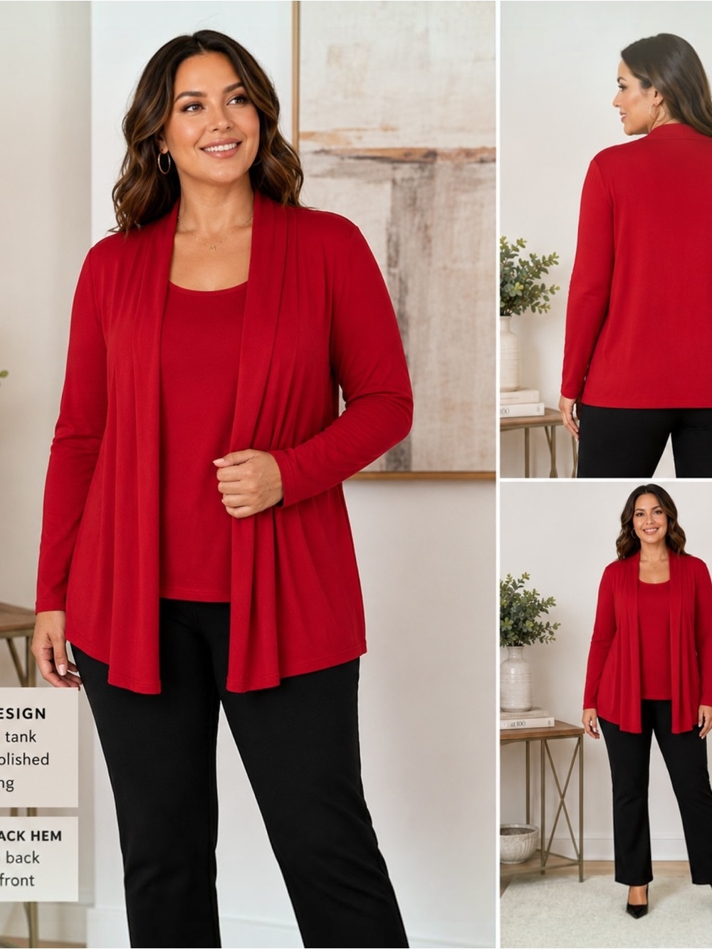 MICHAEL Michael Kors 3X Red 2-in-1 Layered Cardigan Attached Tank Sweater
